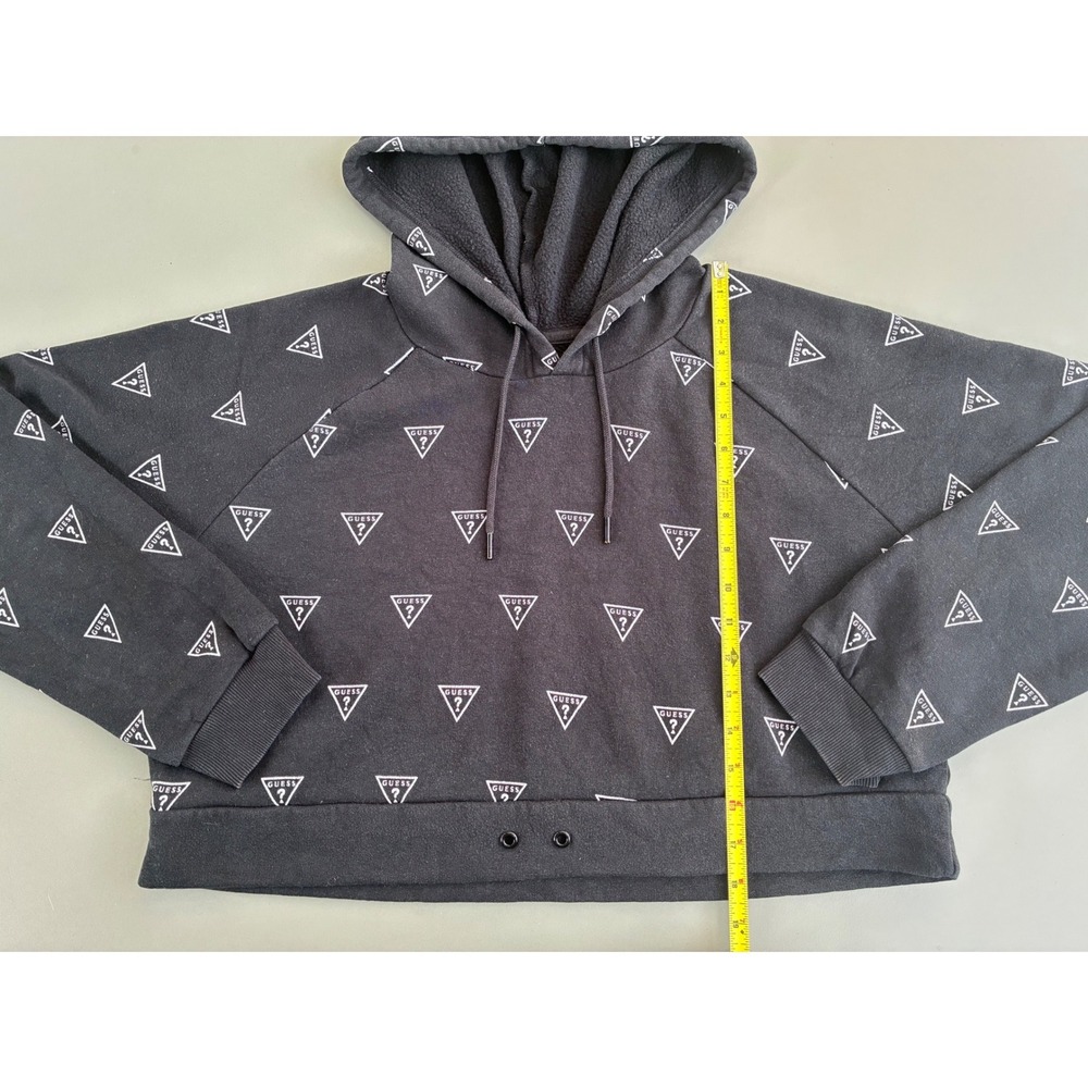 Guess Los Angeles Women XL Cropped Hoodie Black All Over Logo Print Y2K - Picture 5 of 6